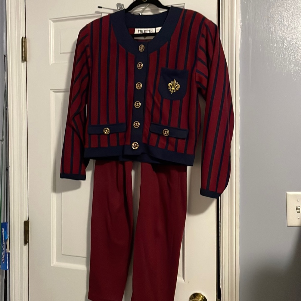 Burgundy and navy pantsuit